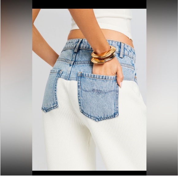 SER.O.YA NWT Chani Knit and Denim Pants in White & Coastline - Picture 3 of 16